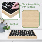 MOOCA 2 Pcs Bamboo Ring Display Tray Set with Black Suede Lining, Ring Organizer for Jewelry Storage and Display, Beige Color, 14W x 9.7D x 1.2H in