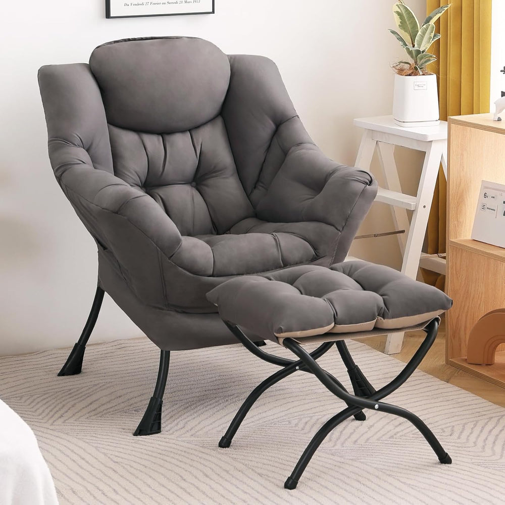 Lazy Chair with Ottoman, Modern Accent Chair Contemporary Sofa Chair with Arm...