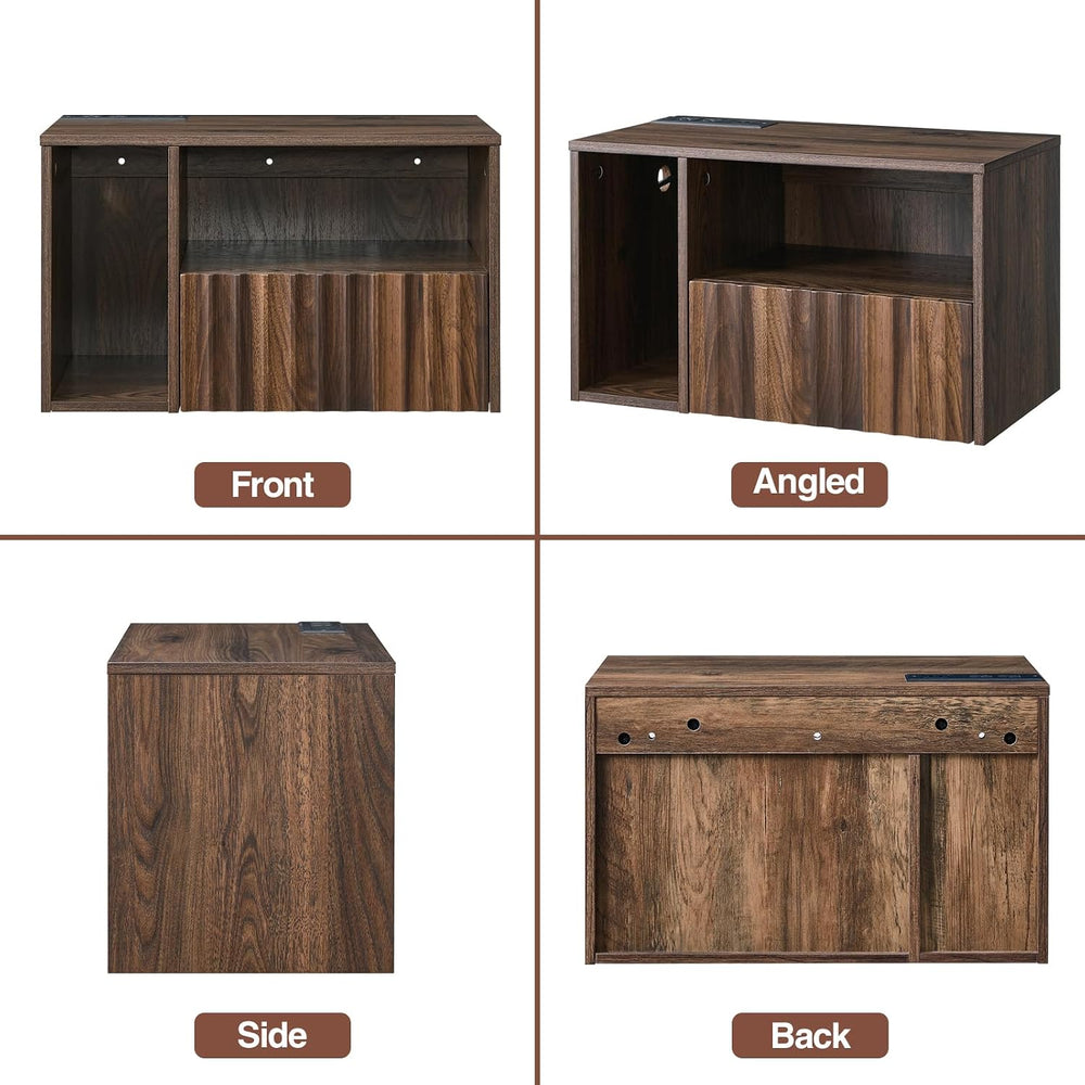 BuildHom Floating Nightstand Set of 2 with Charging Station, Walnut | Wall Mo...
