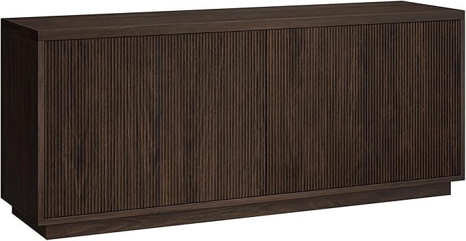 Henn&Hart Fluted TV Stand for TVs up to 65" with 2 Concealed Ribbed Storage Cabinets and Adjustable Shelves for Living Room, Family Room, or Office, Warm Brown