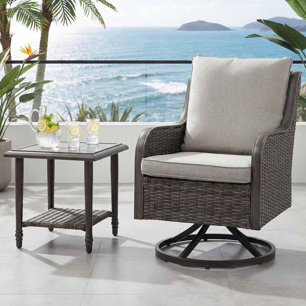 Loungewave Swivel PE Wicker Chair, Outdoor High Back Swivel Patio Chair, 360 ...