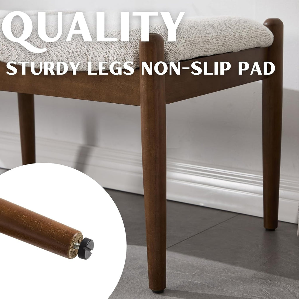 RIVOVA 54.25" Modern Ottoman Bench Upholstered Sherpa Bedroom End of Bed Bench Boho Bench Long Seating Bench Entryway Stool with Wood Legs for Living Room/Foyer, Beige