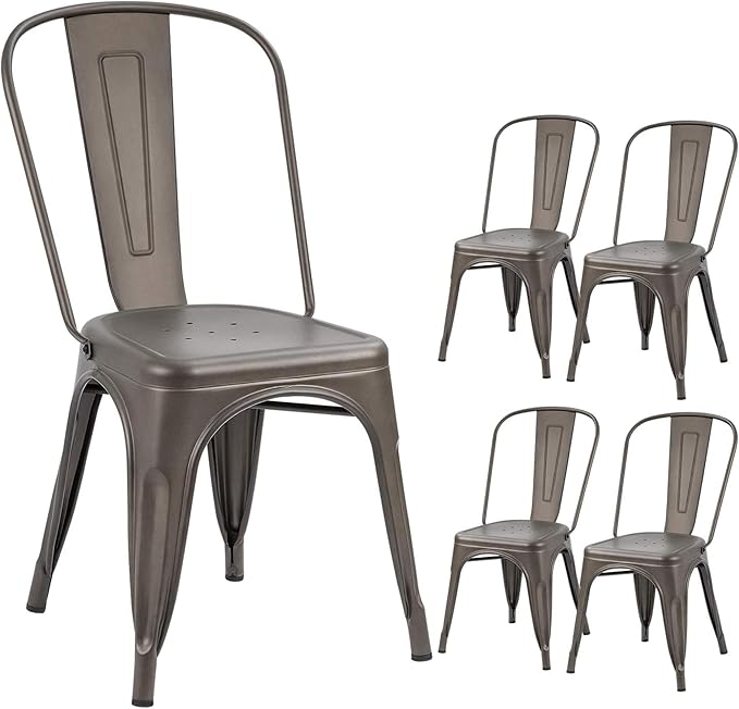 Devoko Metal Indoor-Outdoor Chairs Distressed Style Kitchen Dining Chairs Sta...
