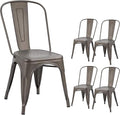 Devoko Metal Indoor-Outdoor Chairs Distressed Style Kitchen Dining Chairs Stackable Side Chair with Back Set of 4 (Gun)