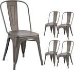 Devoko Metal Indoor-Outdoor Chairs Distressed Style Kitchen Dining Chairs Stackable Side Chair with Back Set of 4 (Gun)