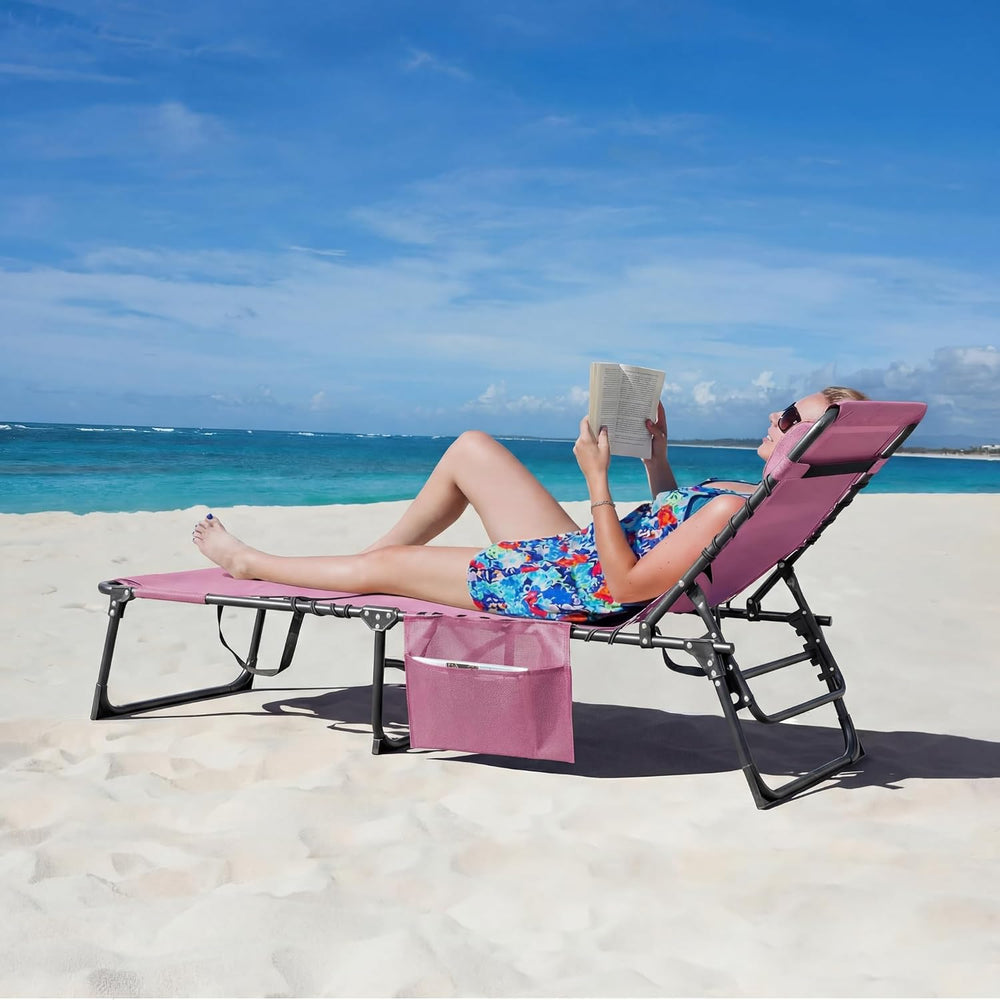 Devoko Beach Lounge Chair, Outdoor Sun Tanning Chair with Face Hole, Heavy Du...