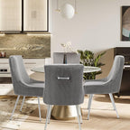Velvet Dining Chairs Set of 4 with Silver Metal Legs, Modern Upholstered Kitchen Chair with Pull Handle & Pleated Back, Mid Century Accent Chair for Vanity,Dining,Kitchen,Living Room, Grey