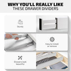 4 Pack Drawer Divider - Bamboo 2.6" High, 12.5-17" Adjustable Drawer Organizers for Clothes, Expandable Dresser Separators in Bedroom/Bathroom/Kitchen/Office Organization and Storage (Grey)