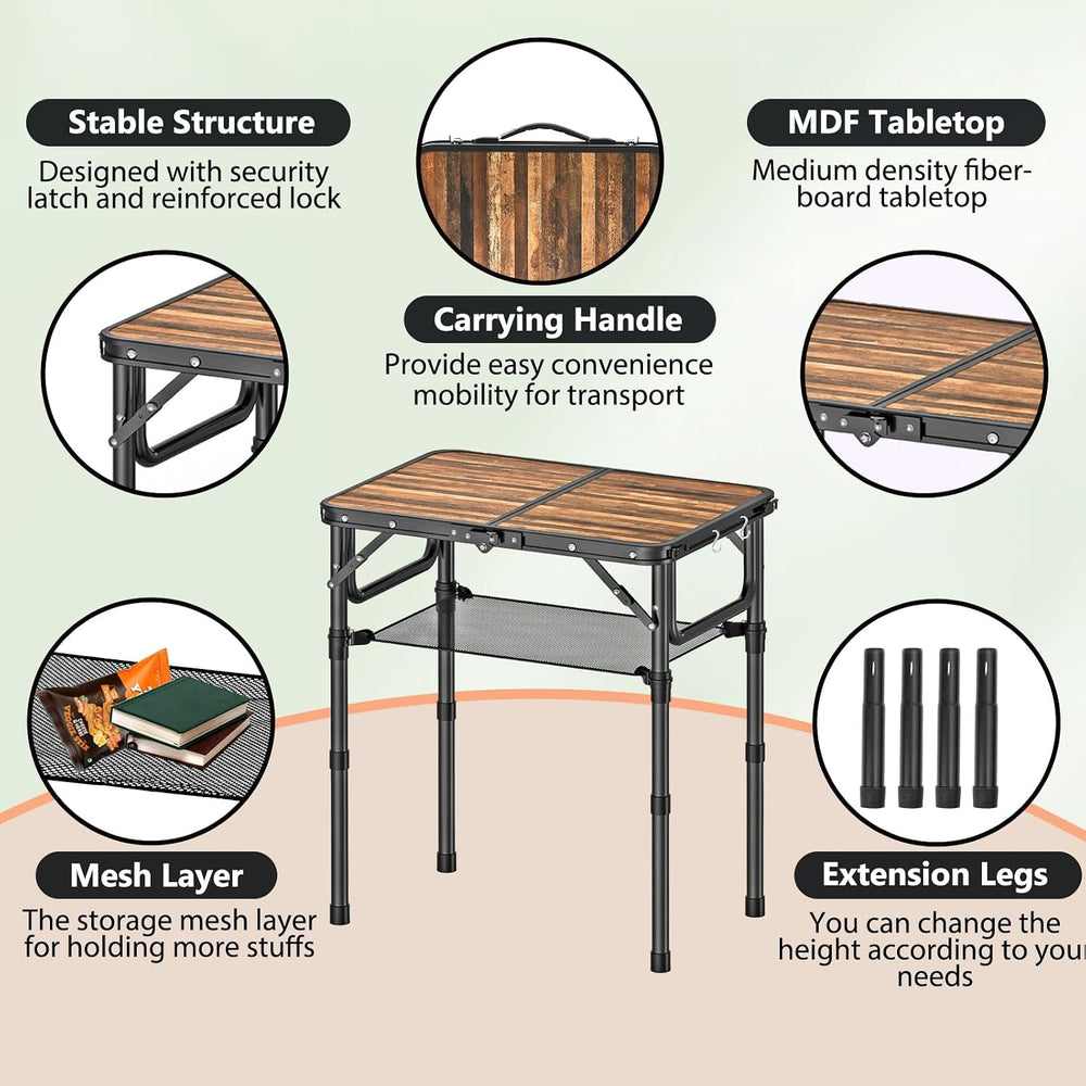 YihuiKo Folding Picnic Table with Storage Net, Foldable Camping Table