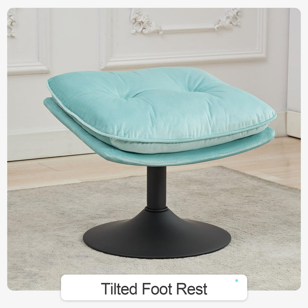 Swivel Accent Chair with Ottoman Set, Velvet Modern Lounge Chair with Metal B...