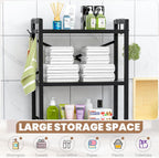 ZZL Over The Toilet Storage,3-Tier,Bathroom Toilet Organizer,Multifunctional Space Saver Freestanding Bathroom Shelves with 4 Hooks,Black