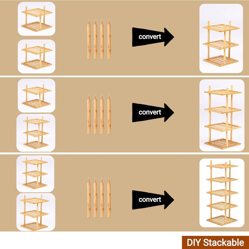 4-Tier Vertical Shoe Rack - Tall Narrow Shoe Rack Organizer for Small Spaces,Bamboo Shoen Shelf for Entryway,Closet,Corner,Doorway,Skinny Shoe Shelf Space Saving Shoe Storage (Natural, 4-Tier)