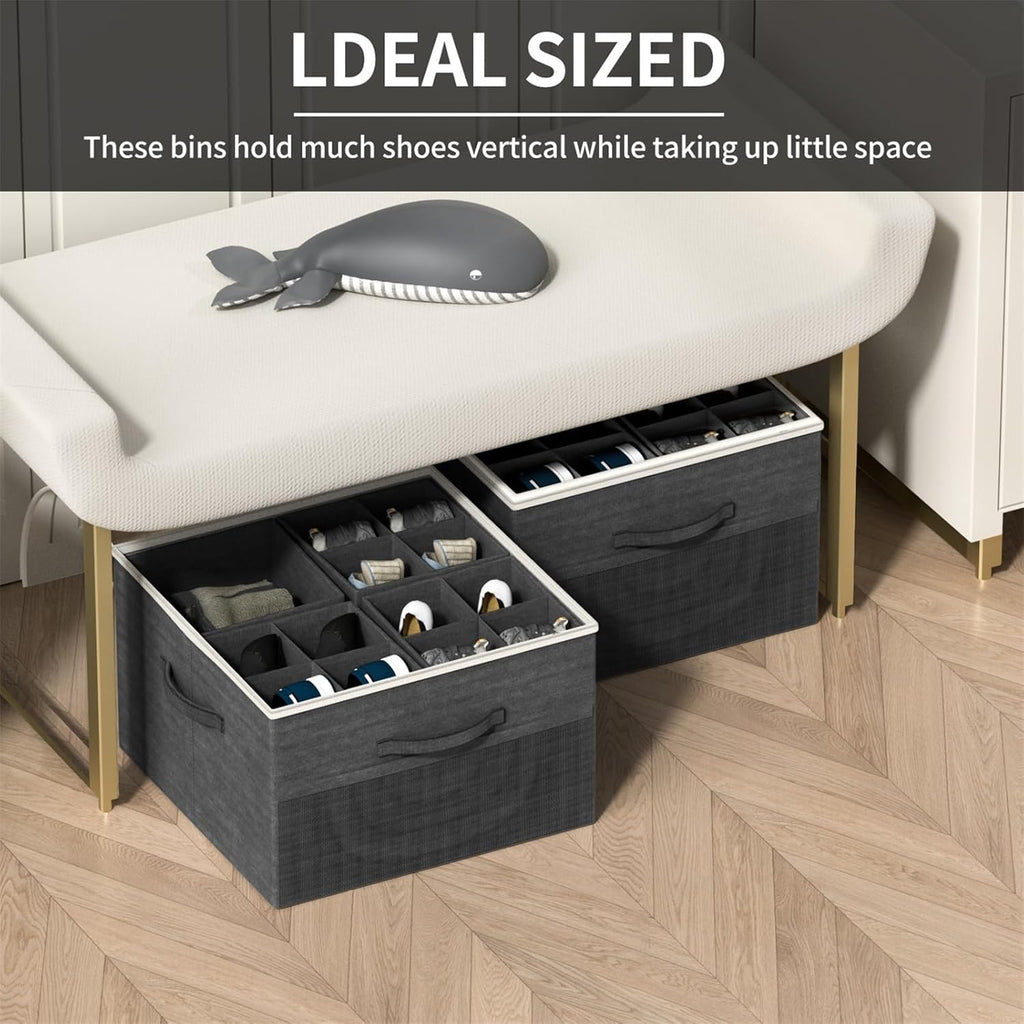 Aokeyee Shoe Organizer for Closet,2 Pack Foldable Shoe Storage Organizer Box Bin with Adjustable Dividers and Clear Cover, Fits up to 16-32 Pairs