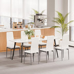 VEVOR Modern Dining Room Accent Chairs Set of 6, Upholstered Leather Side Chair for Living Room, Space-Saving Kitchen Chair with Thick Cushions and Metal Legs, White