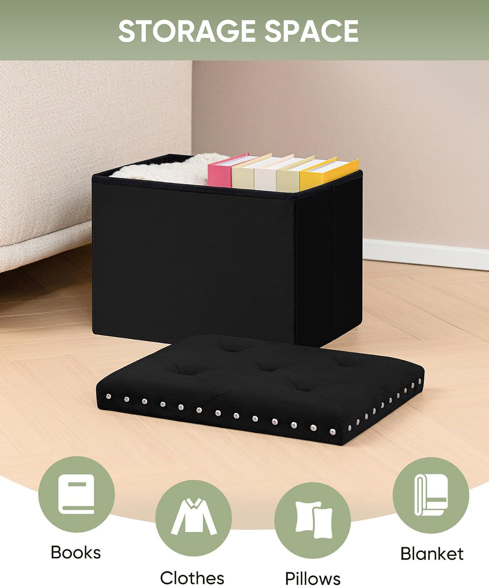 B FSOBEIIALEO Storage Ottoman Cube, 16.5" Velvet Folding Ottoman, Black ...