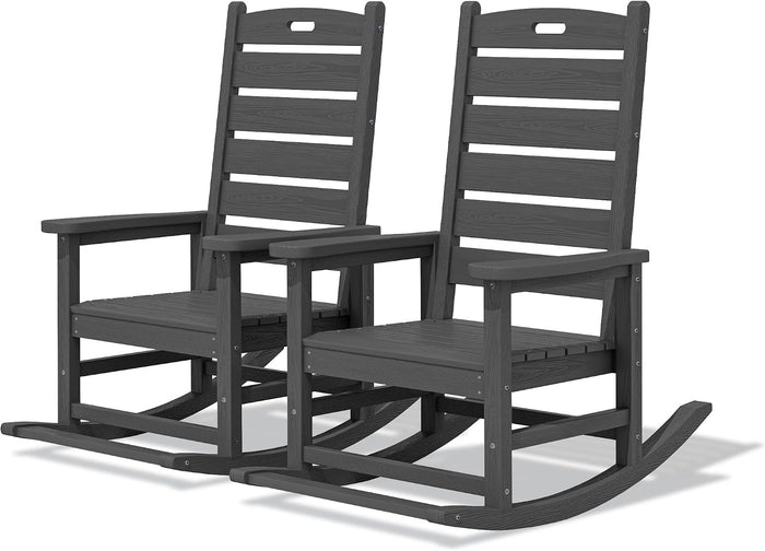SERWALL 2-Pc Rocking Chair Set with Footboard, HDPE, 350lbs Cap, Gray