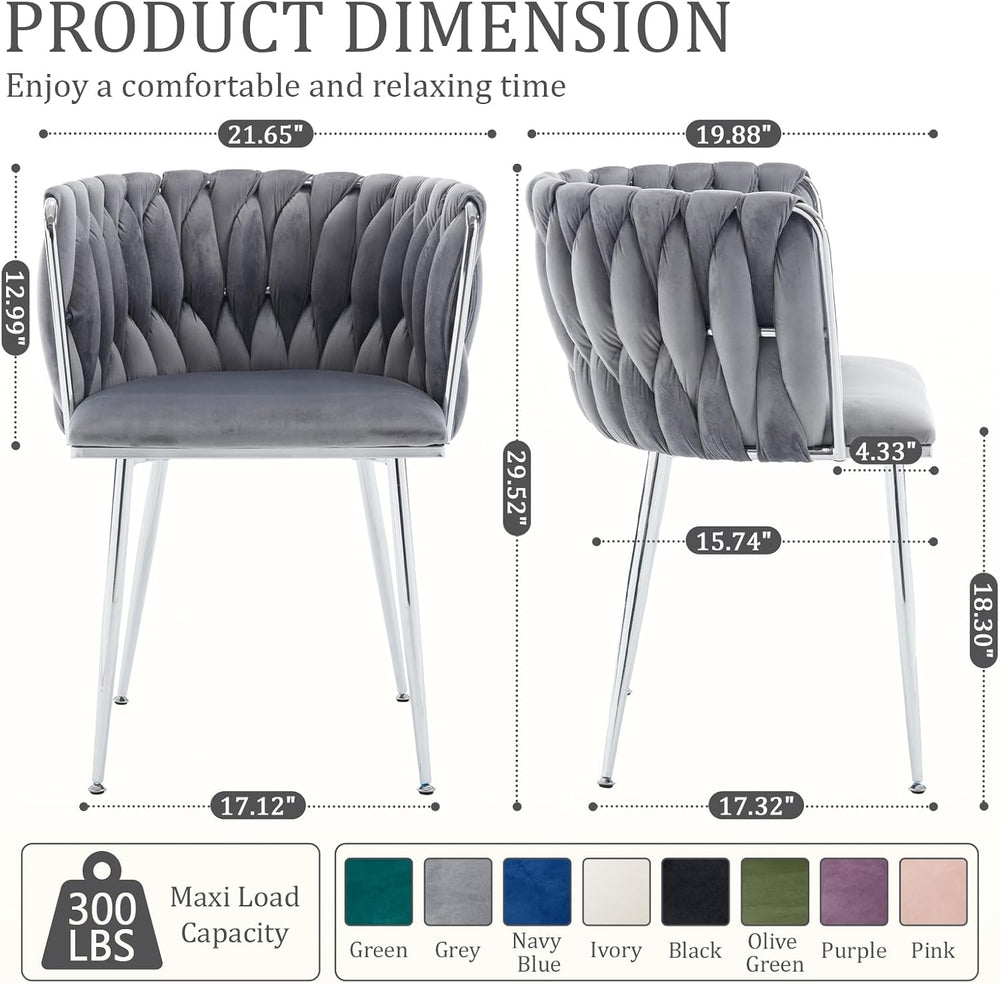 Modern Velvet Dining Chairs Set, Upholstered Dining Chair with Woven Back and...