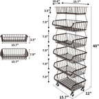 Miyawell Fruit Vegetable Storage Basket for Kitchen - 6 Tier Stackable Metal Wire Baskets Cart with Rolling Wheels Utility Fruits Rack Produce Snack Organizer Bins for Pantry Bathroom Laundry Bronze