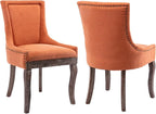 Modern Dining Chairs Set of 2, High Back Dining Chairs Side Chairs with Solid Wood Legs, Upholstered Fabric Dining Room Chairs for Dining Room Kitchen, Orange