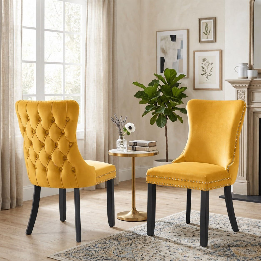 Set of 2 Velvet Dining Chairs, Elegant Tufted High Back Accent Chairs with Na...