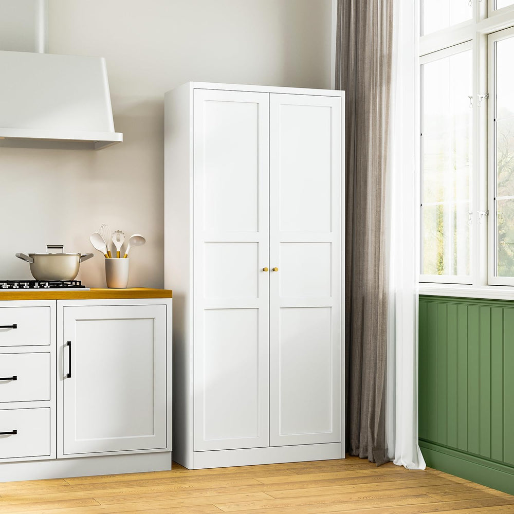 Letaya White Storage Cabinet with Adjustable Shelves-Metal Home Kitchen Pantr...