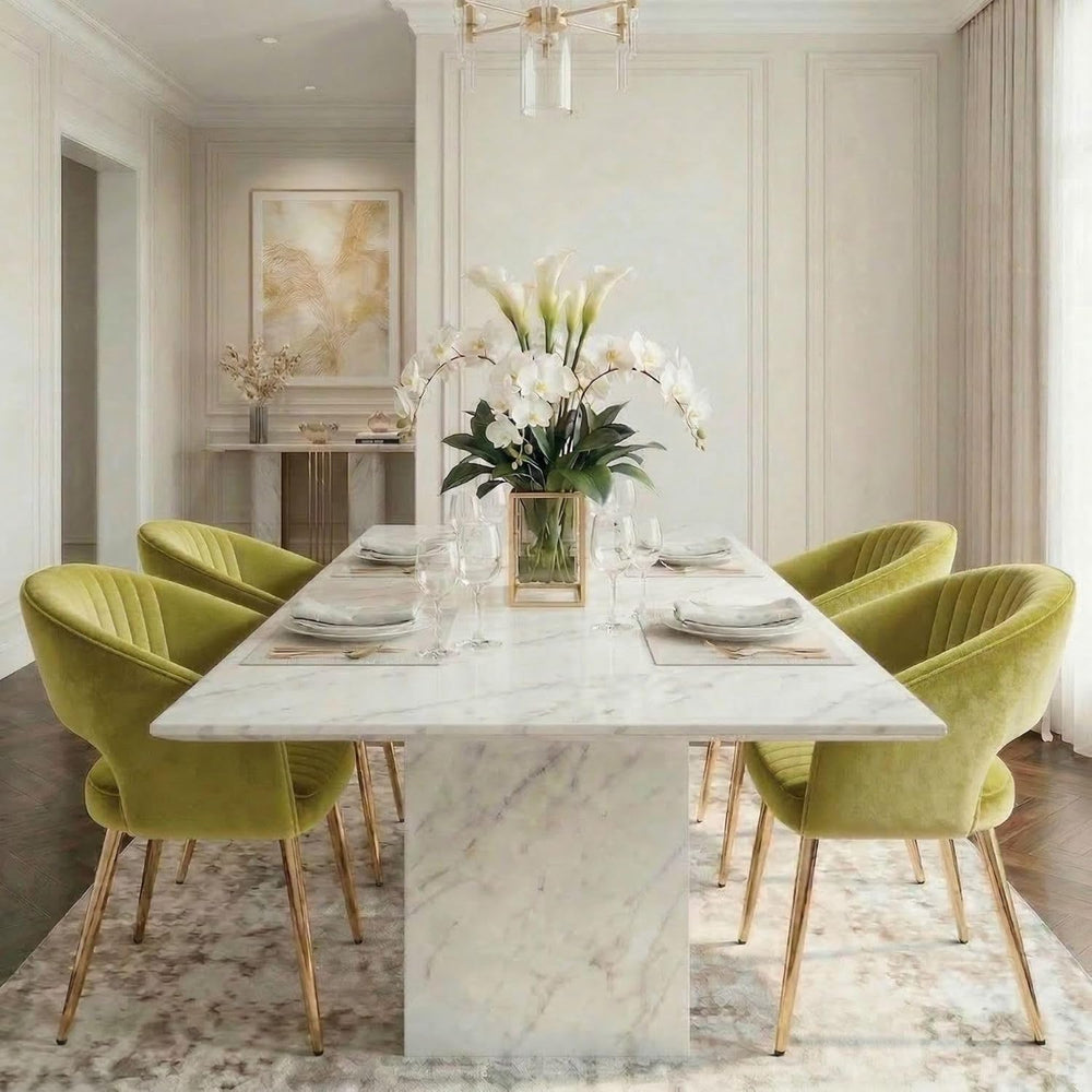 Hyfirm Green Velvet and Gold Dining Chairs, Set of 4 Modern Upholstered Arm C...