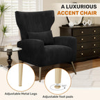 Luxanimarion Black Velvet Accent Chair Set of 2, Wingback Chair for Living Room, High Back Arm Chair with Golden Legs Lumbar Pillow, Upholstered Single Sofa Bedroom