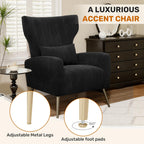 Luxanimarion Velvet Accent Chair Wingback for Living Room, High Back Arm Chair with Golden Legs Lumbar Pillow, Upholstered Single Sofa Bedroom Black