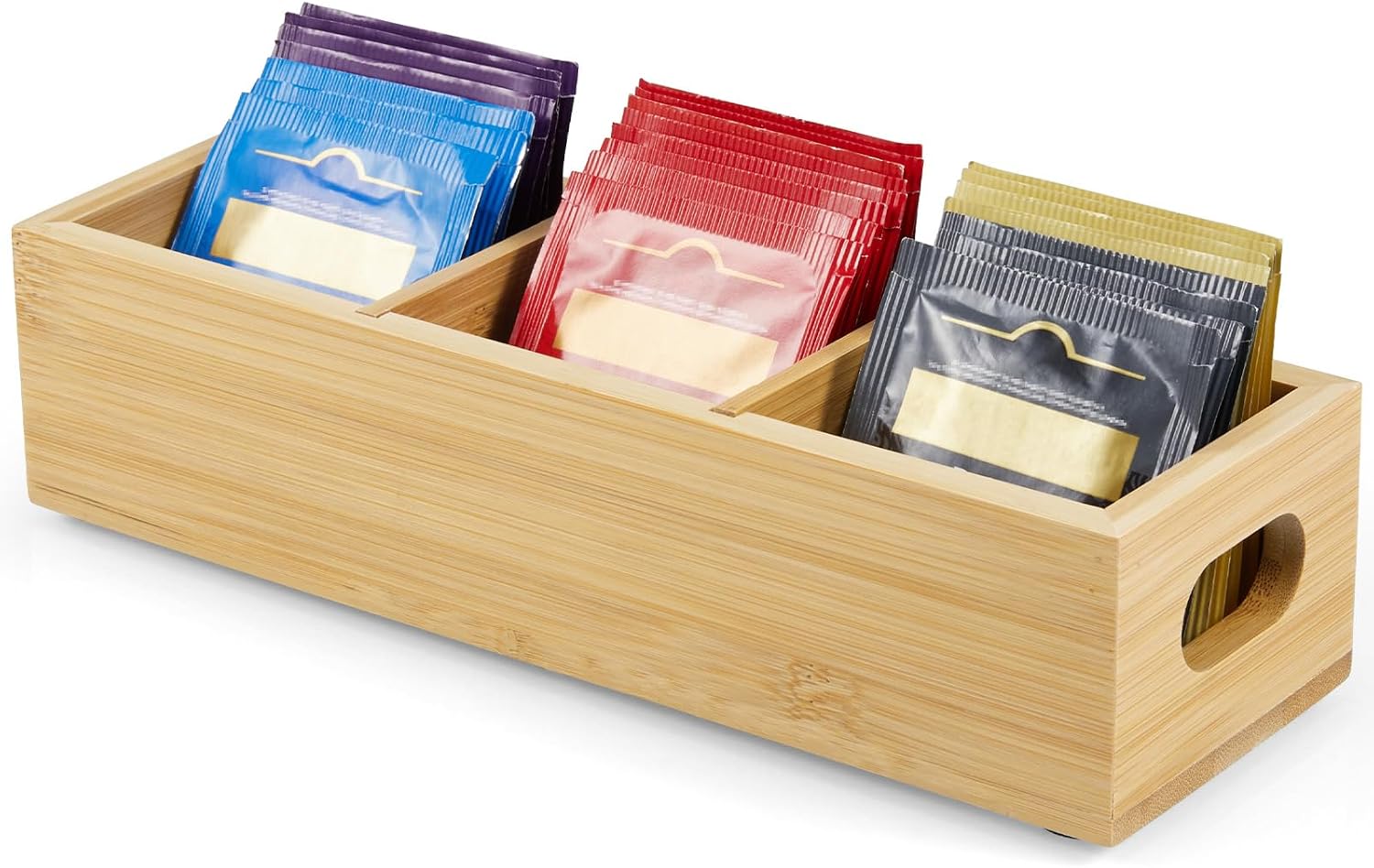Tea Bag Organizer, Bamboo Tea Bag Holder, Tea Storage Containers 3 Slots | Tea bag holder