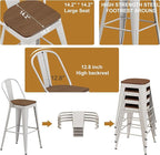 Andeworld Metal Bar Stools Set of 4, 24 inch Counter Height Barstools with Backs Farmhouse Modern High Back Bar Stools with Larger Seat Kitchen Dining Bar Chairs,Off White
