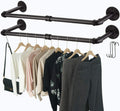Industrial Pipe Clothes Rack with 3 S-Shaped Hooks, 36’'L Wall Mounted Garment Rack, Heavy Duty Iron Garment Bar, Clothes Hanging Rod Bar for Laundry Room, Max Load 135Lb Black (2 Package)