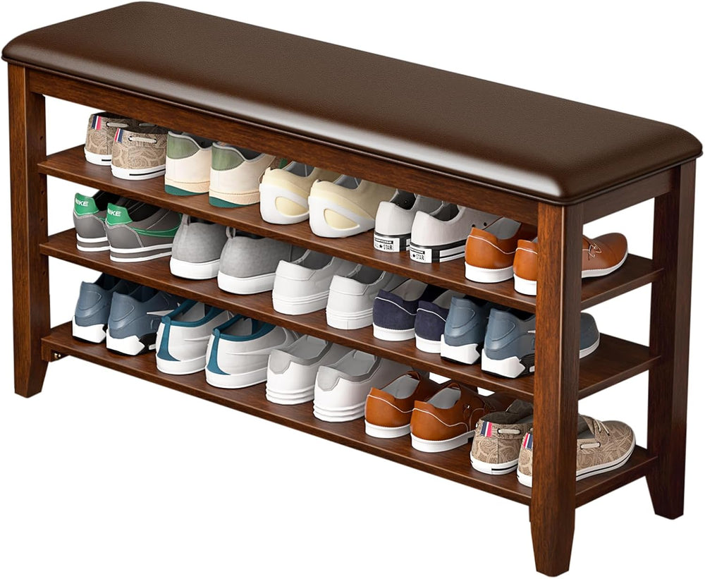 Shoe Rack Bench Entryway Storage with Leather Cushion, Shoe Organizer Bench f...