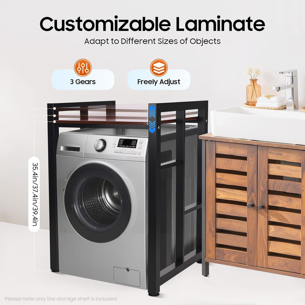 Washer Dryer Stacking Rack Stand, Heavy Duty Washer&Dryer Storage Shelves, Space Saver Stackable Storage Shelf for Laundry Room Apartments Bedrooms (Black, Teak Color)