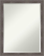 Amanti Art Grey Wall Mirror 27x21 Pinstripe Lead Grey Rectangle Bathroom Mirror for Wall Decor Living Room, Medium Modern Contemporary Wood Frame, Hangs Horizonally and Vertically, Bathroom Decor