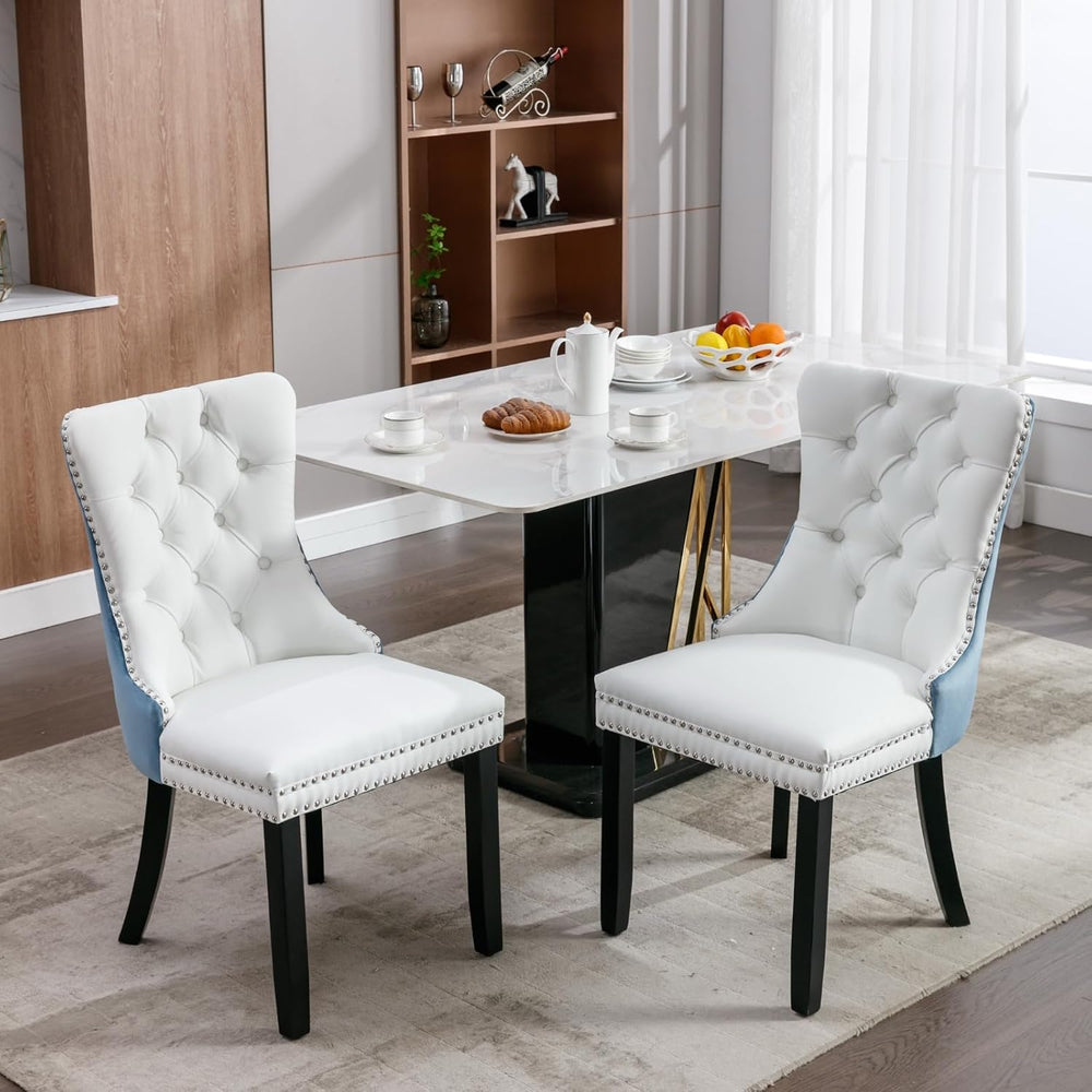 Modern Dining Chairs Set of 6, Tufted Upholstered Dining Room Chairs with Nai...