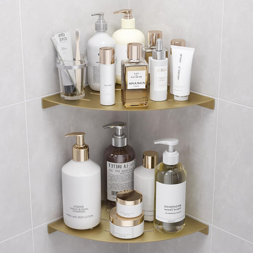 2 Pack Corner Shower Shelves Load Capacity 40 lbs 304 Stainless Steel Shower Corner Shelf Will not Rust 8in Shower Shelf for Inside Shower Brushed Gold Drilling Installation