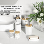 Bathroom Accessories Set - Elegant White Bathroom Set, 10PC Bathroom Accessory Set, Toilet Brush, Trash Can, Qtip Holder Dispenser & Soap Dispenser