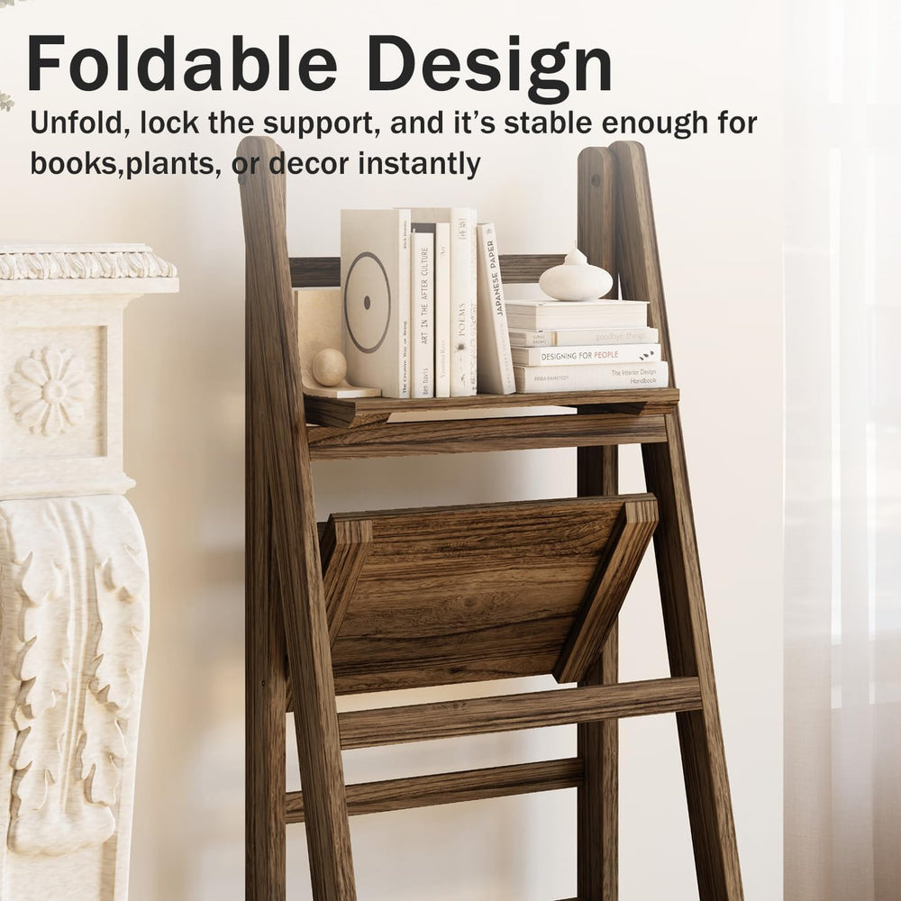 Ladder Shelves - Folding Wooden Ladder Bookshelf, 4-Tier Retro Plant Stand St...