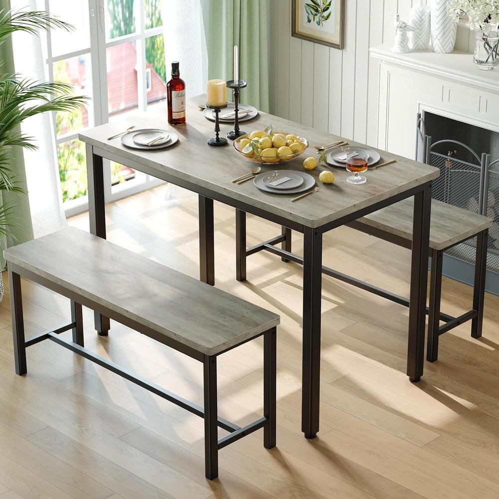 Tatub Dining Table Set for 4, 3-Piece Kitchen Table with 2 Benches, Space-Sav...