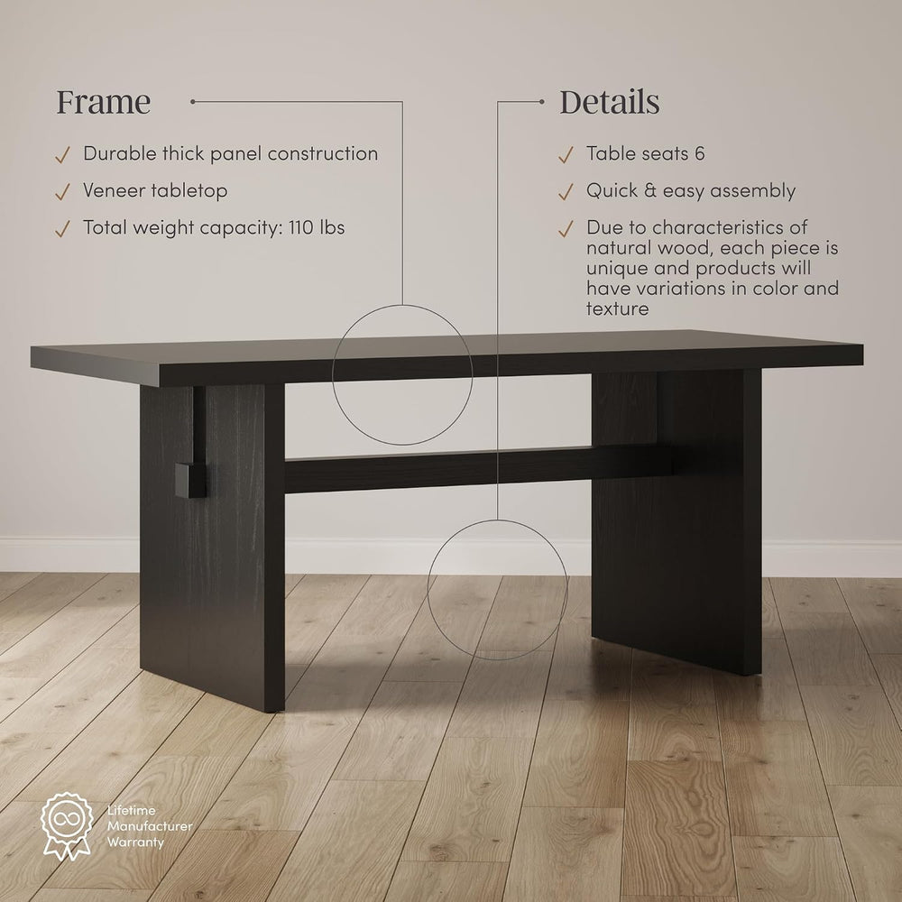 Nathan James Briggs Modern Dining Table for 6, Small Rectangle, 6-Person Blac...