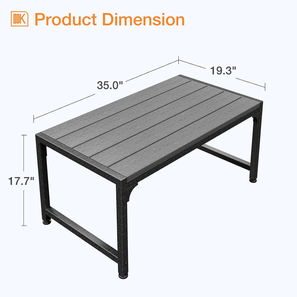 ODK Outdoor Coffee Table, Rectangle Weather-Resistant Patio Coffee Table for Garden, Balcony, Hot Tub, Poolside, Heavy-Duty Metal Frame, Grey
