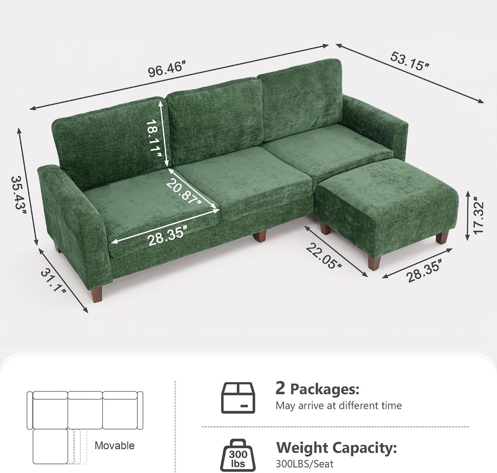 L Shaped Sectional Couch for Living Room, Modular Small Sofa with Ottoman | 9...