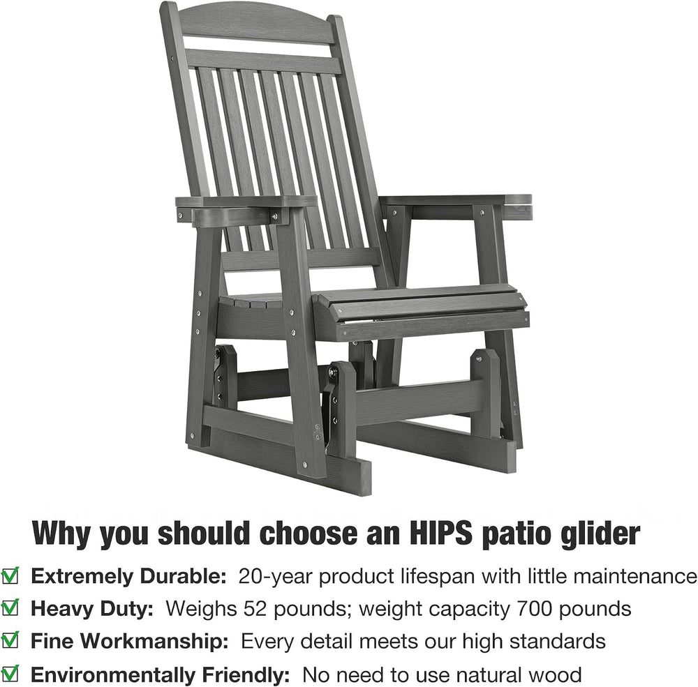 Poly Lumber Patio Glider for One Person, with Cup Holders, High Backrest and ...