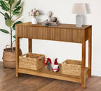 Fluted Console Table with Storage, 48" Long Entryway Slim Sofa Table Behind Couch Entry Tables, Narrow Wood Hallway Modern Living Room Couch Foyer Entrance Tables Brown