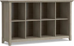 SIMPLIHOME Acadian Console Table - 57 Inch Wide Solid Wood 8-Cube Storage Sofa Table in Distressed Grey, Transitional Storage Unit for Living Room or Bedroom with Grooved Side Panels and Tapered Legs