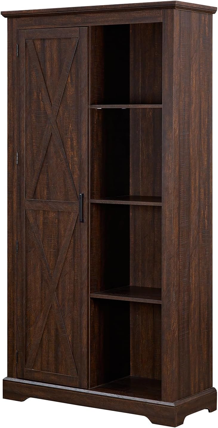 Farmhouse Kitchen Pantry Storage Cabinet 74.4" H, with Barn Doors and Sh...