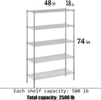 18" Deep x 48" Wide x 74" Height Wire Shelving Kit | 5-Tier | NSF Commercial Storage Rack Unit