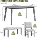 Merax 6 Piece Solid Wood Dining Table Set for 6, Rustic Farmhouse Rectangular with 4 Upholstered Wooden Chairs and 1 Bench, Kitchen Room, Gray