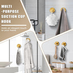Suction Cup Hooks for Shower No-Drill Bathroom Hooks for Towels, Robes, Loofah Mountable on Bathroom Walls, Kitchen, Glass, Mirrors, Tile and Smooth,Non-Porous Surfaces (4, Brushed Gold)