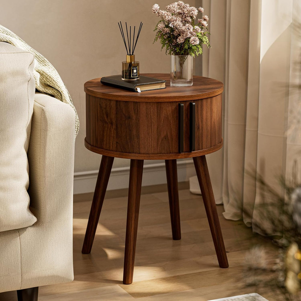 ZttRiee Side Table with Sliding Door & Cabinet, End Table for Living Room...